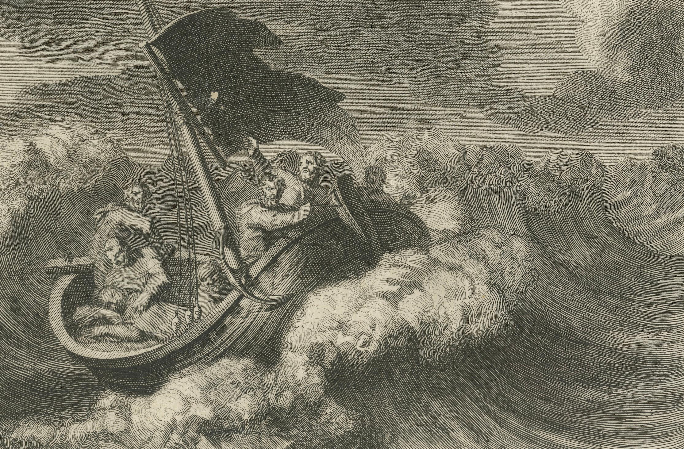 Guérison du serviteur du centurion et Christ calmant la tempête, Pieter Mortier 1700 Bon état - En vente à Langweer, NL