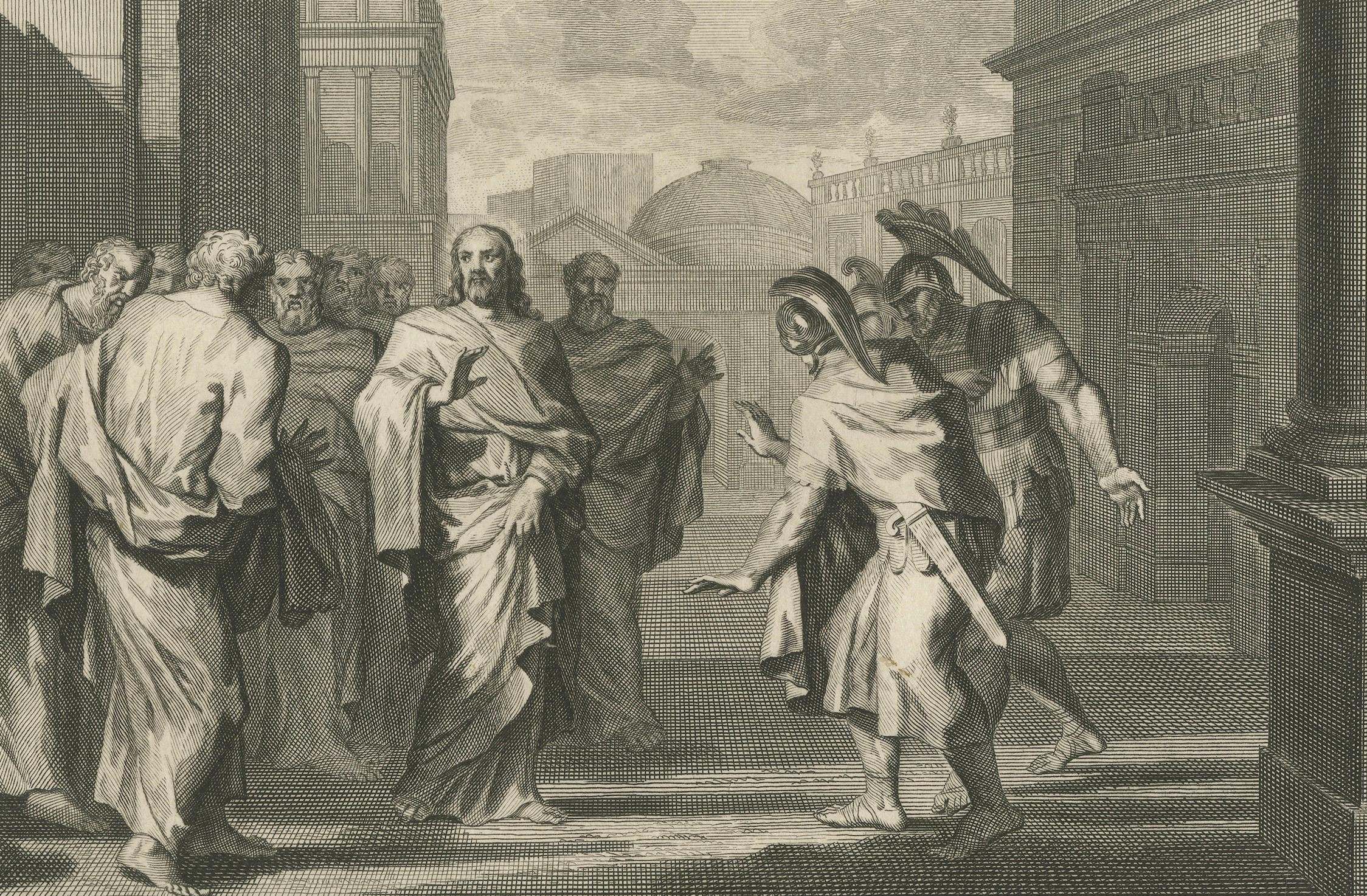 Début du XVIIIe siècle Guérison du serviteur du centurion et Christ calmant la tempête, Pieter Mortier 1700 en vente