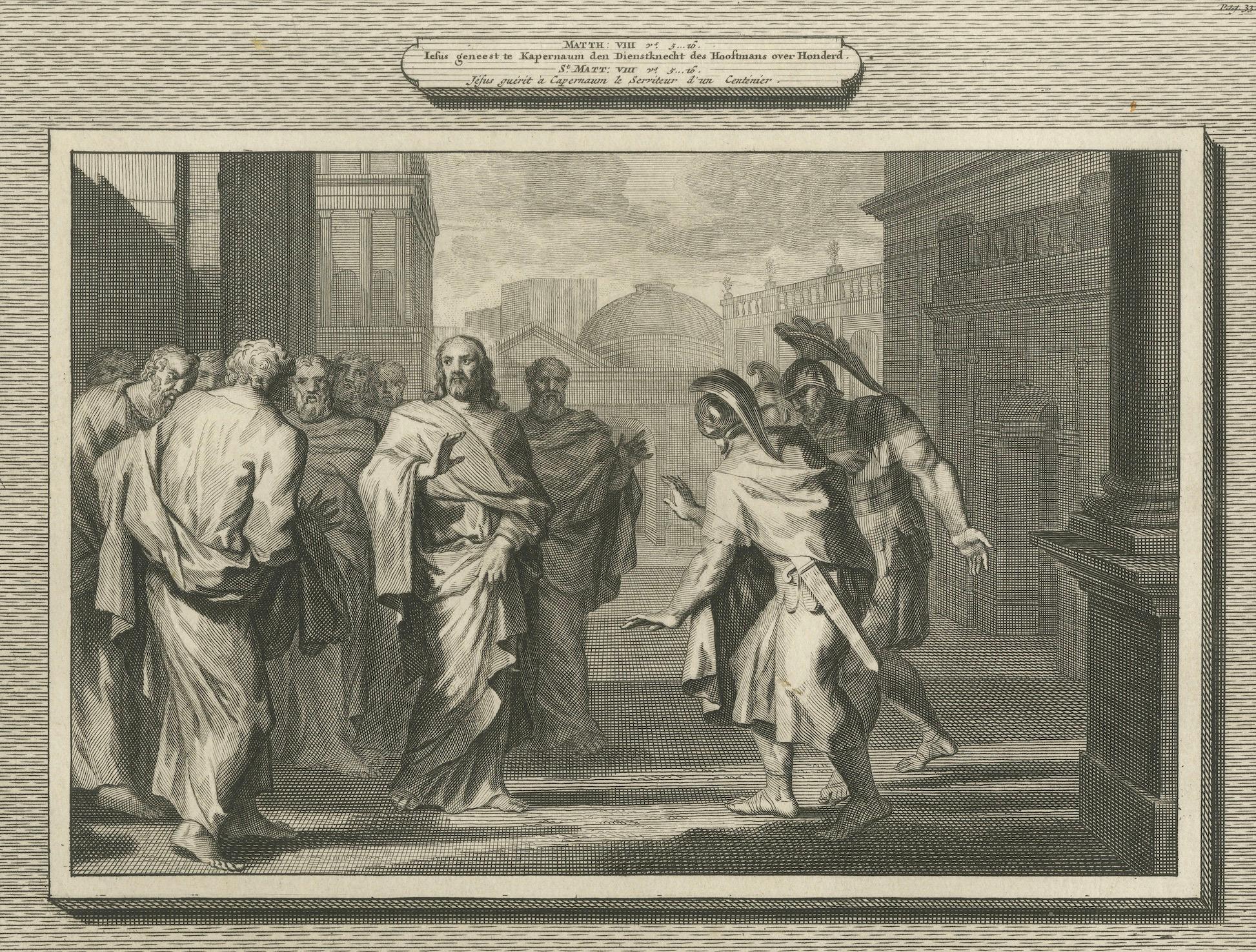 Guérison du serviteur du centurion et Christ calmant la tempête, Pieter Mortier 1700 en vente 1