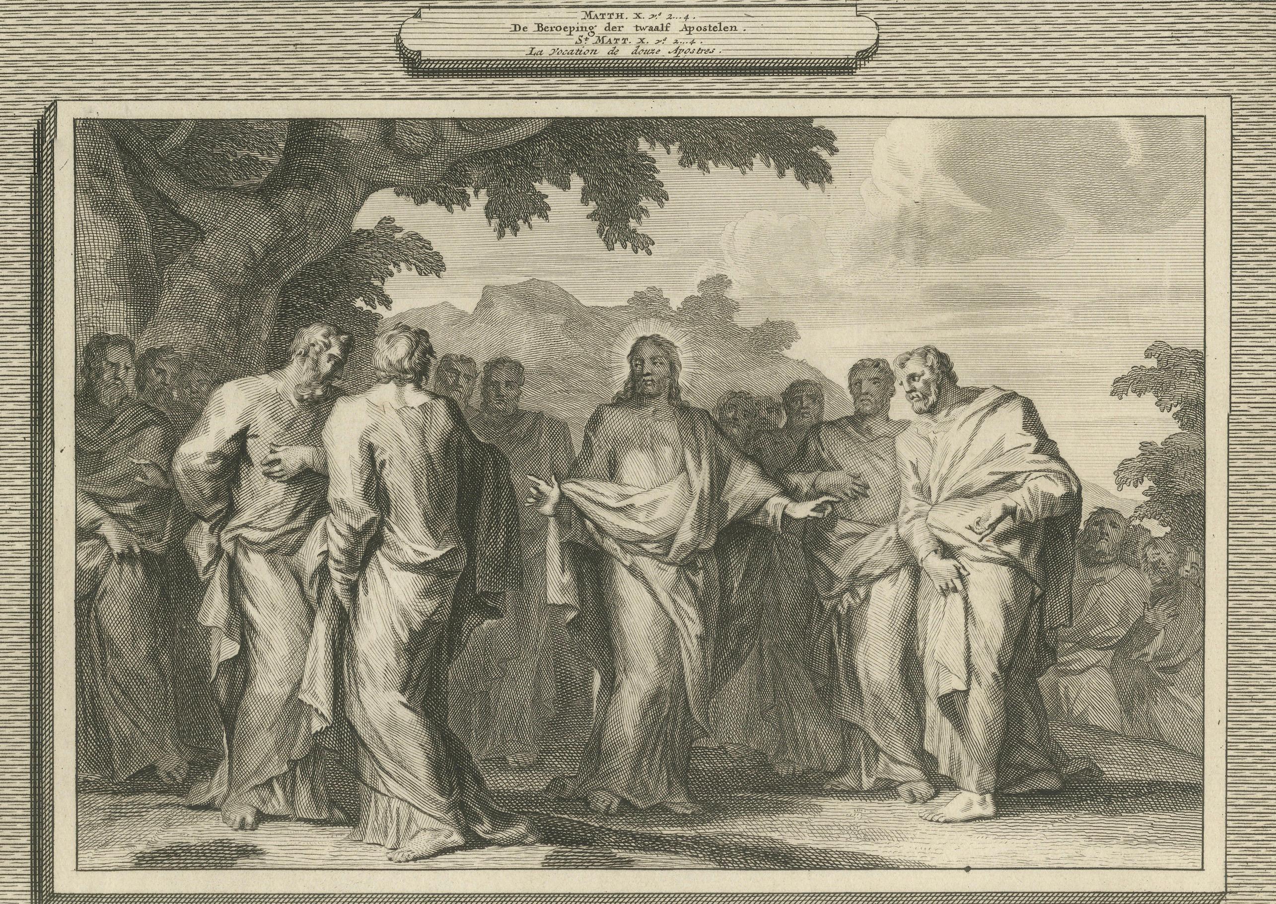 Papier Guérison d'un possédé et appel des apôtres, Pieter Mortier, vers 1700 en vente