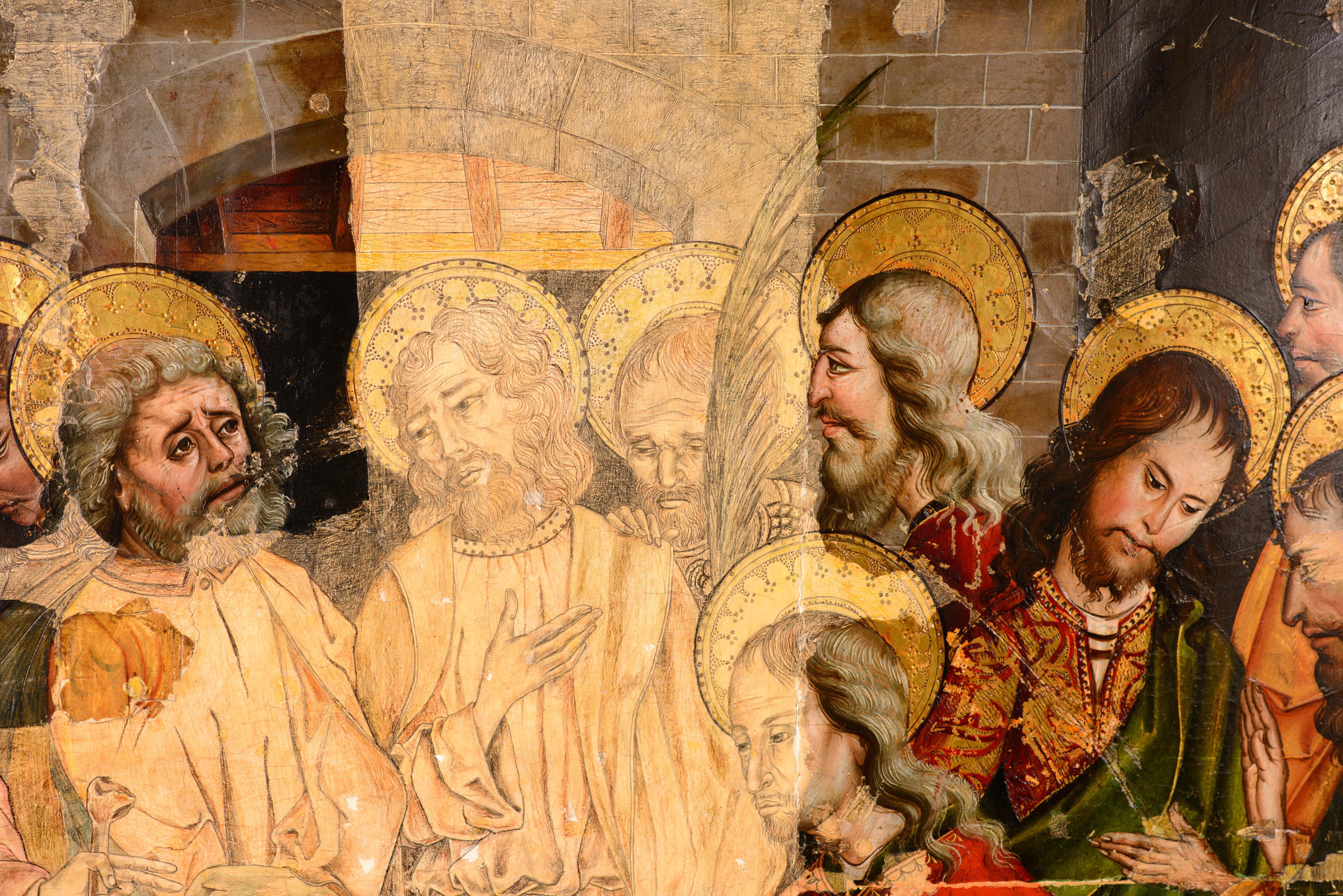 Heal s'est fait soigner par un paralytique. Huile sur panneau. École castillane, XVIe siècle. État moyen - En vente à Madrid, ES