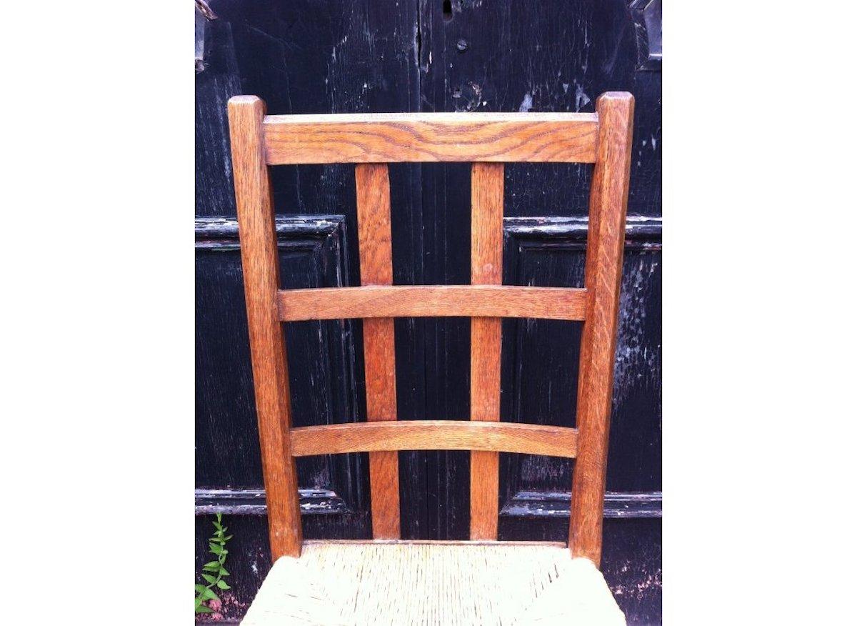 English Heals, an Arts & Crafts Oak Rush Seat Lattice Back Side Chair