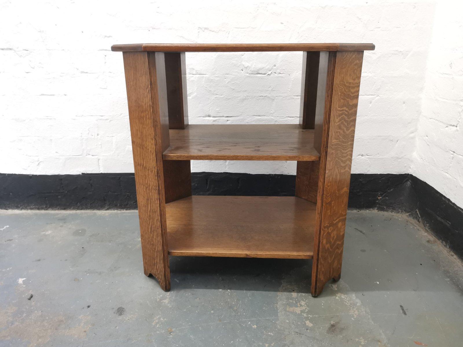 Hand-Crafted Heals, An English Arts & Crafts Oak Side Table with Three Tiers & Canted Corners