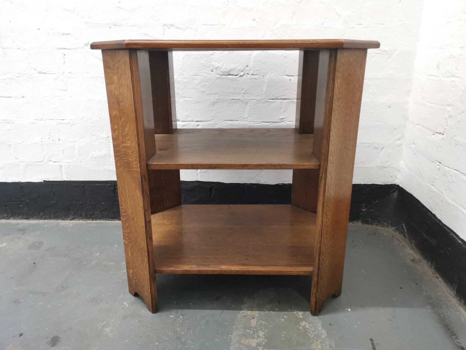 Early 20th Century Heals, An English Arts & Crafts Oak Side Table with Three Tiers & Canted Corners