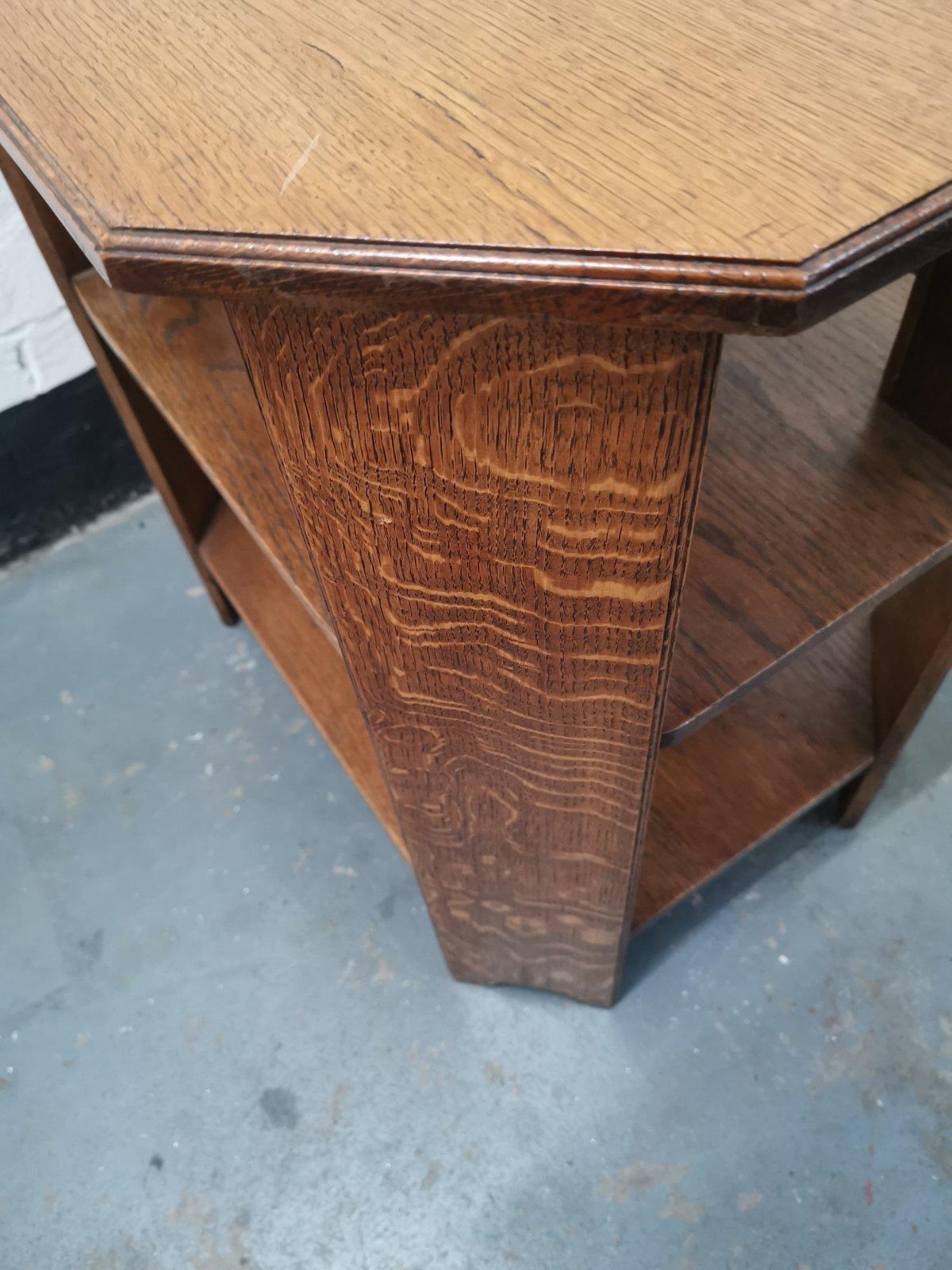 Heals, An English Arts & Crafts Oak Side Table with Three Tiers & Canted Corners 1