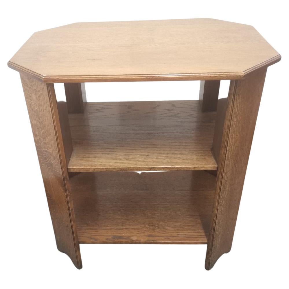 Heals, An English Arts & Crafts Oak Side Table with Three Tiers & Canted Corners