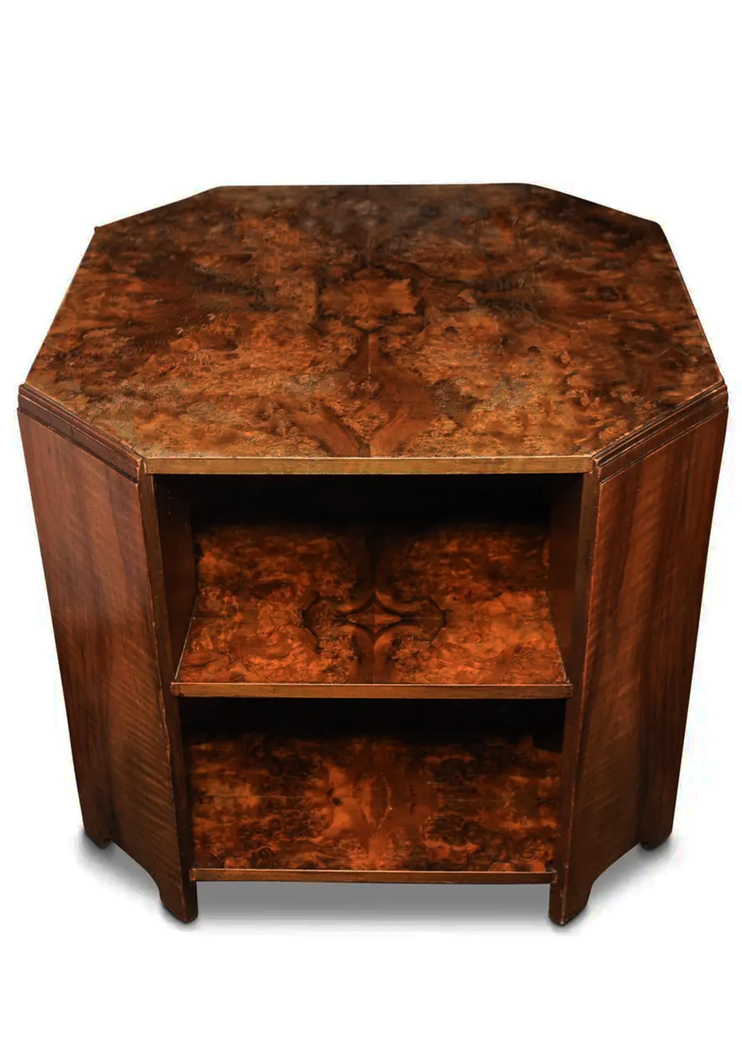 English Heal's Art Deco Walnut Octagonal Two Tiered Drinks, Magazine Table