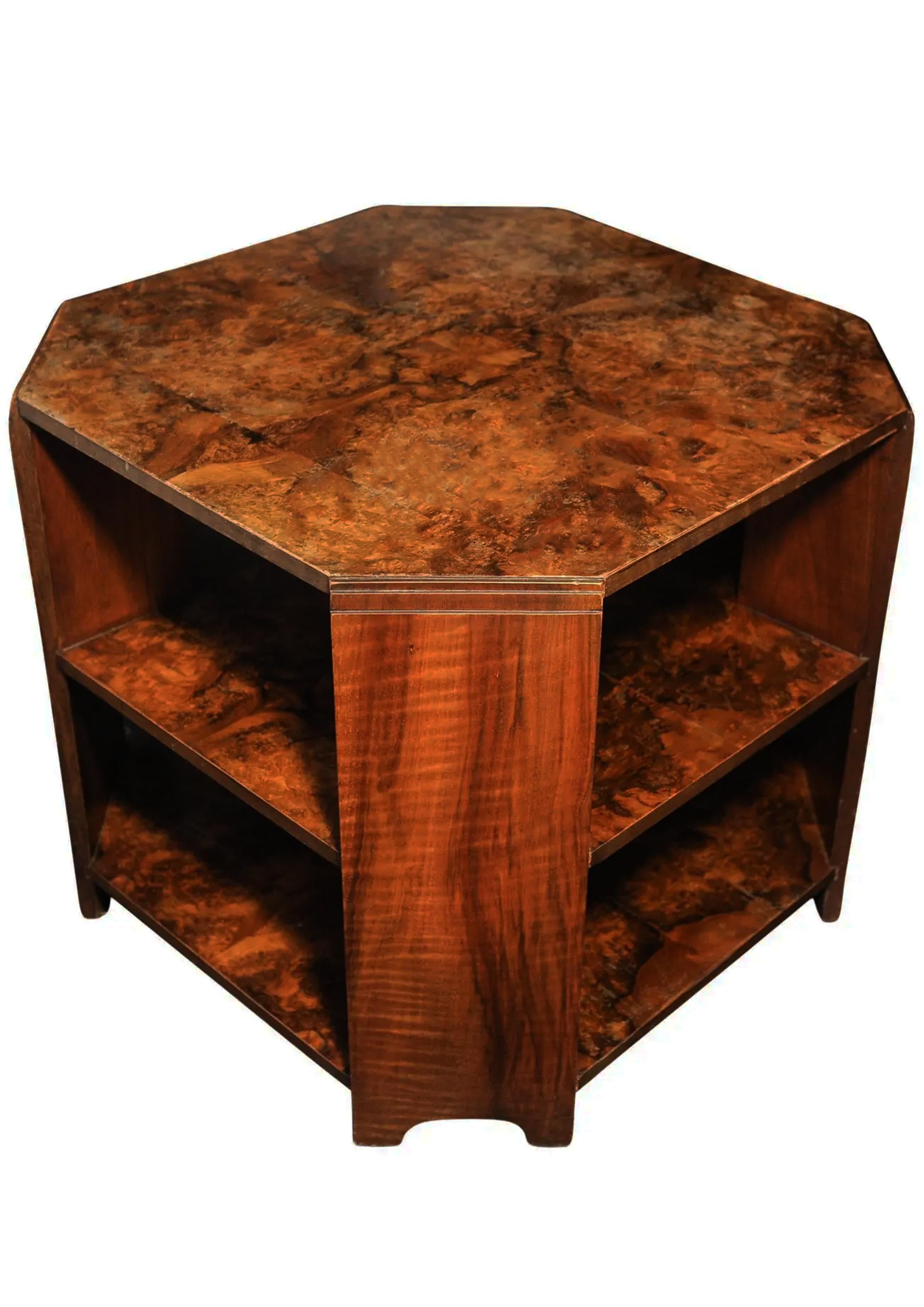 Heal's Art Deco Walnut Octagonal Two Tiered Drinks, Magazine Table In Fair Condition In Reading, Berkshire
