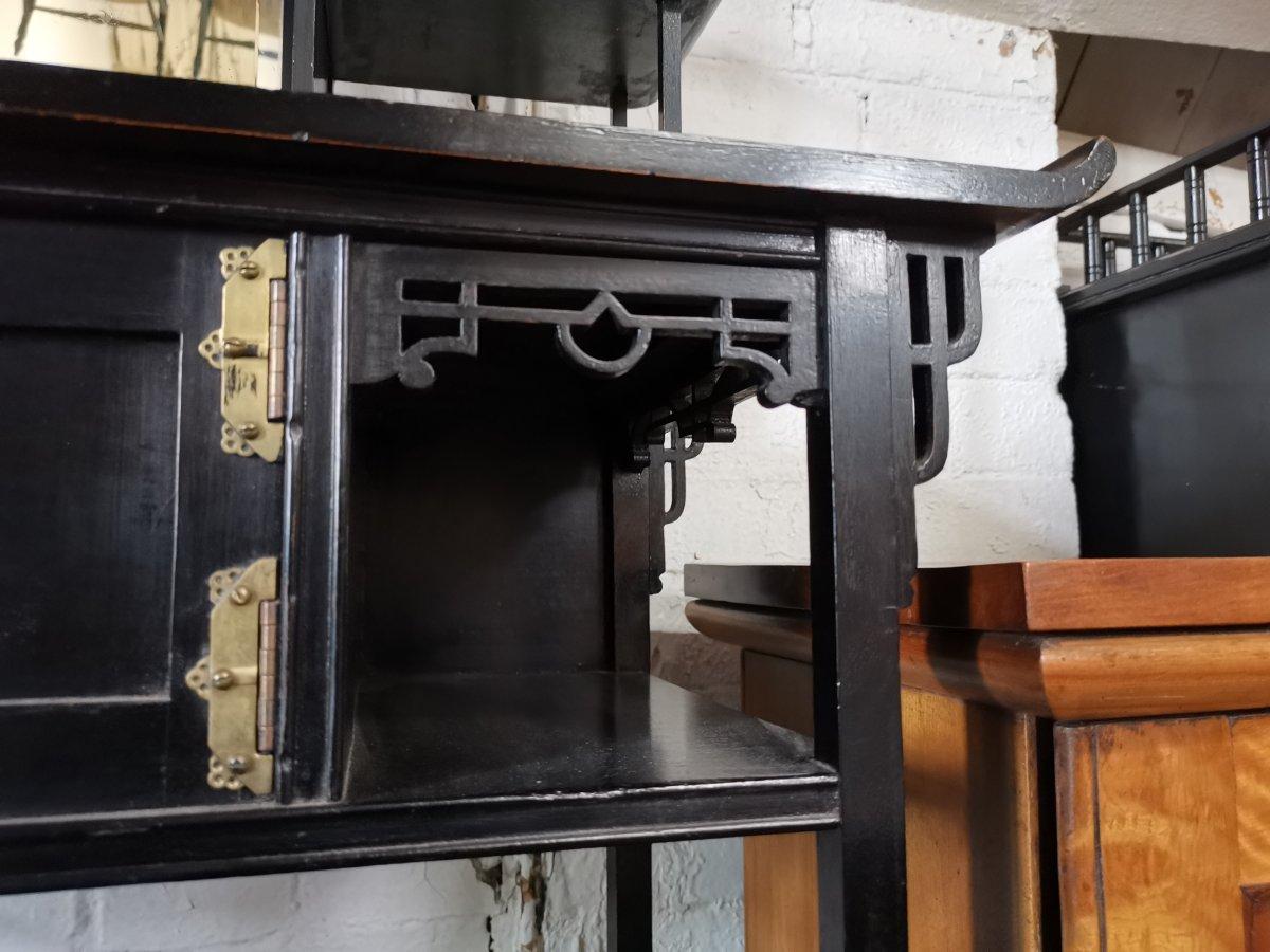English Heals Attri, Anglo-Japanese Ebonised Small 'Pagoda' Style Side Cabinet For Sale