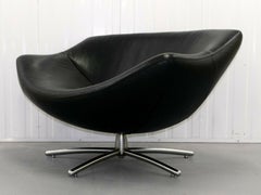 Heals Gerard Van Den Berg Black Leather Gigi Swivel Armchair on Chrome Legs