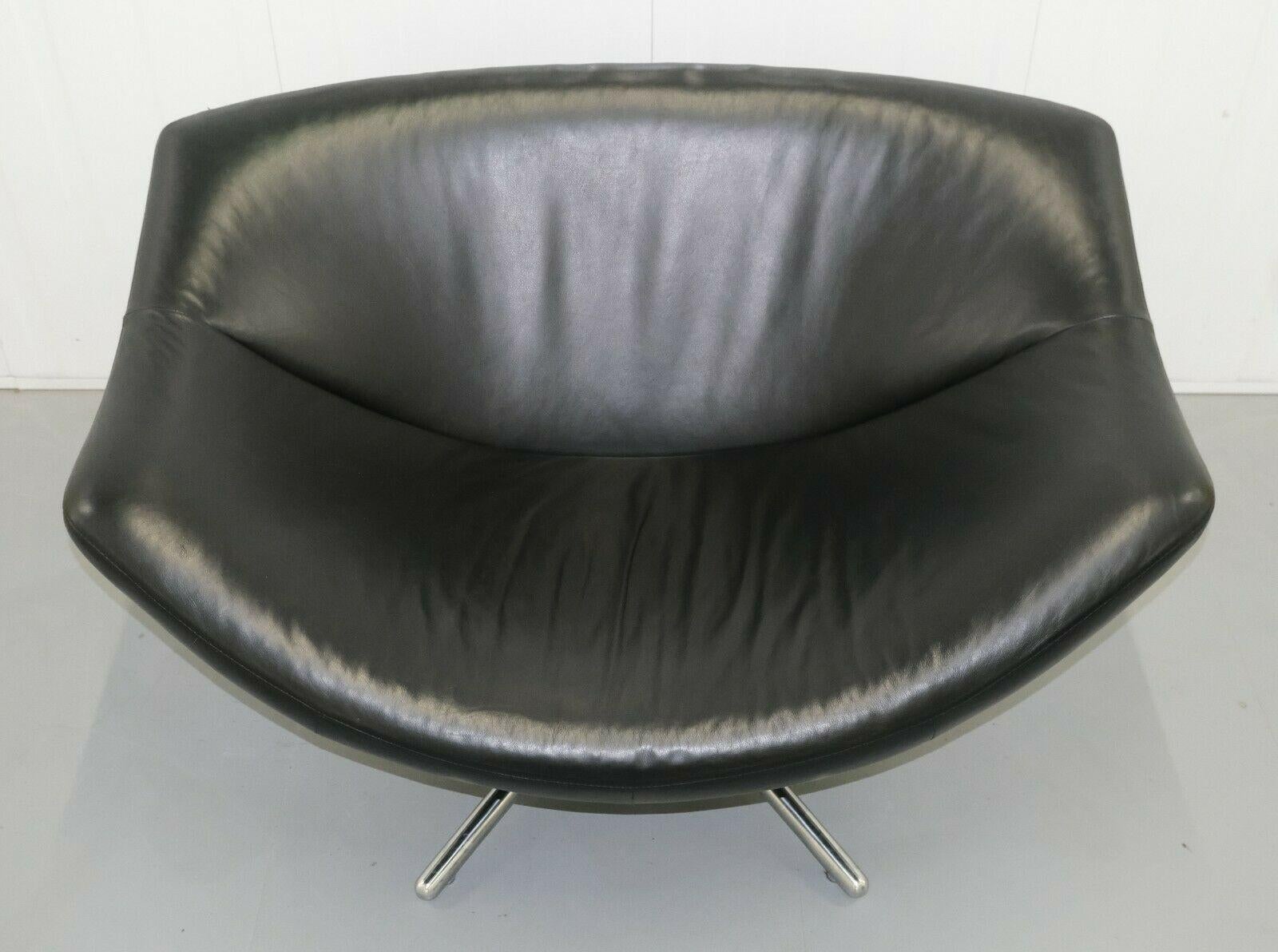 Art Deco Heals Gerard Van Den Berg Black Leather Gigi Swivel Armchair on Chrome Legs
