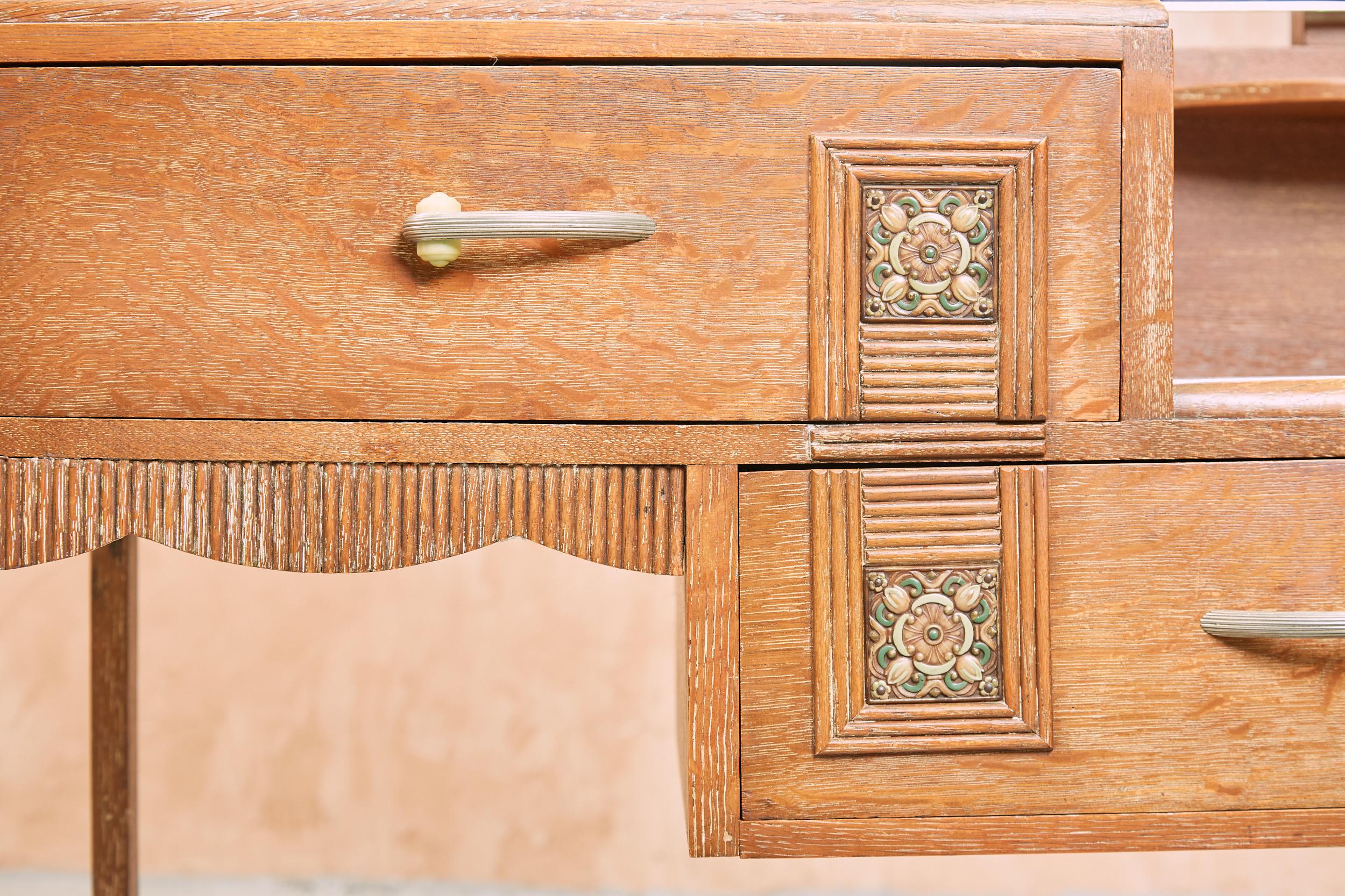 Heals Limed Oak Art Deco Bedroom Dresser and Wardrobe, 1930s In Good Condition In London, GB