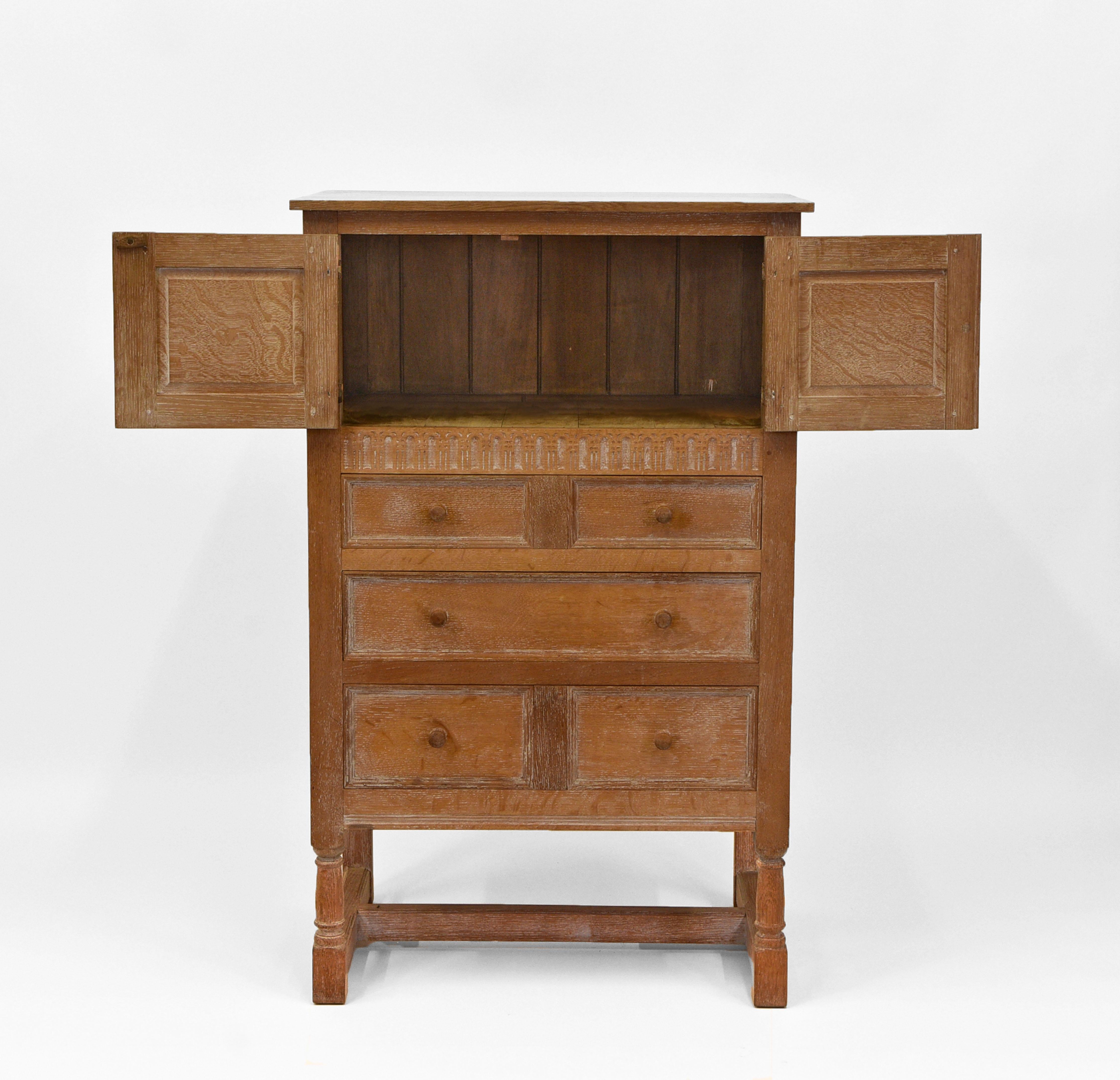 Heals Limed Oak Tallboy Cabinet Circa 1930s 3