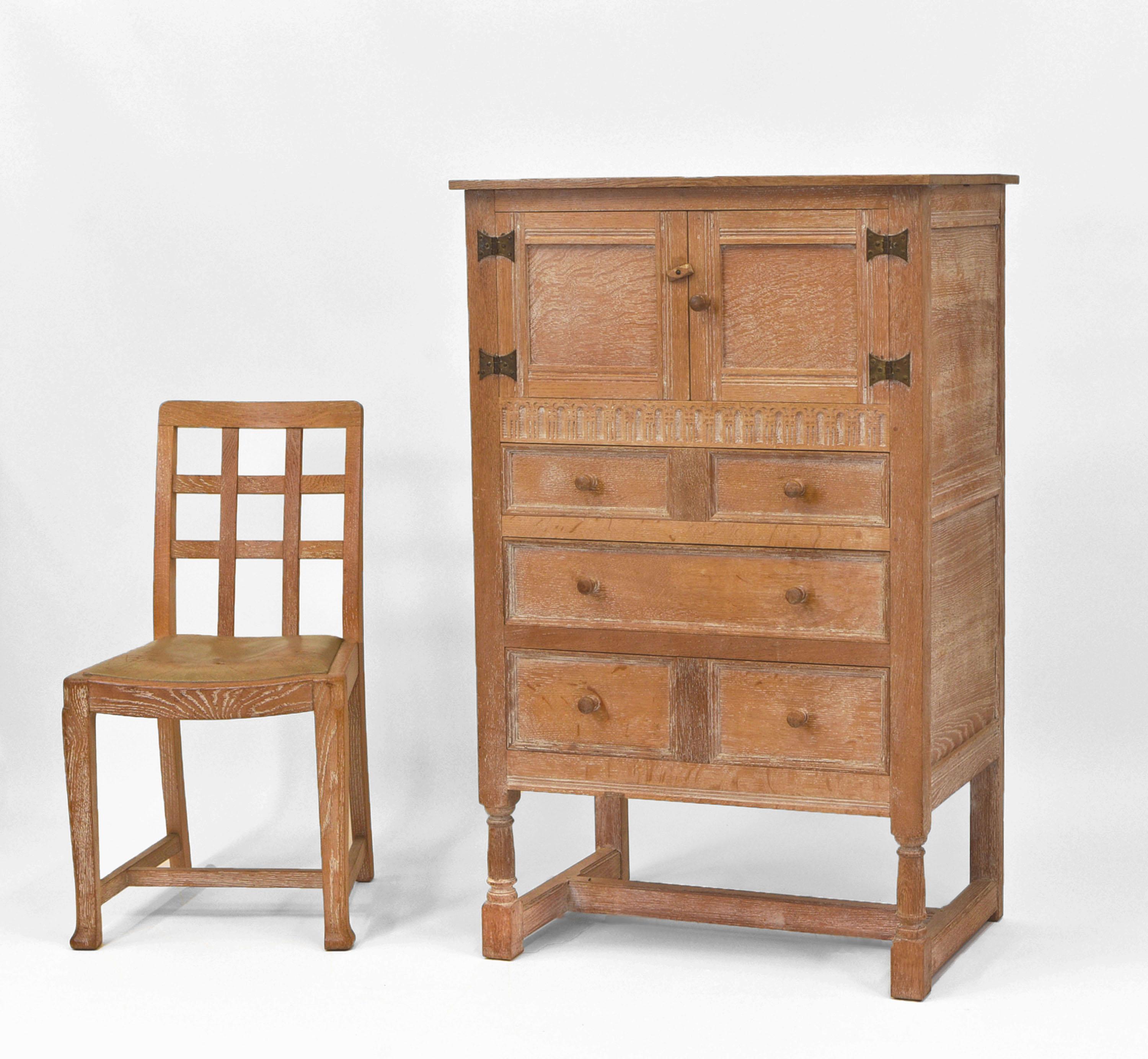 Hand-Crafted Heals Limed Oak Tallboy Cabinet Circa 1930s