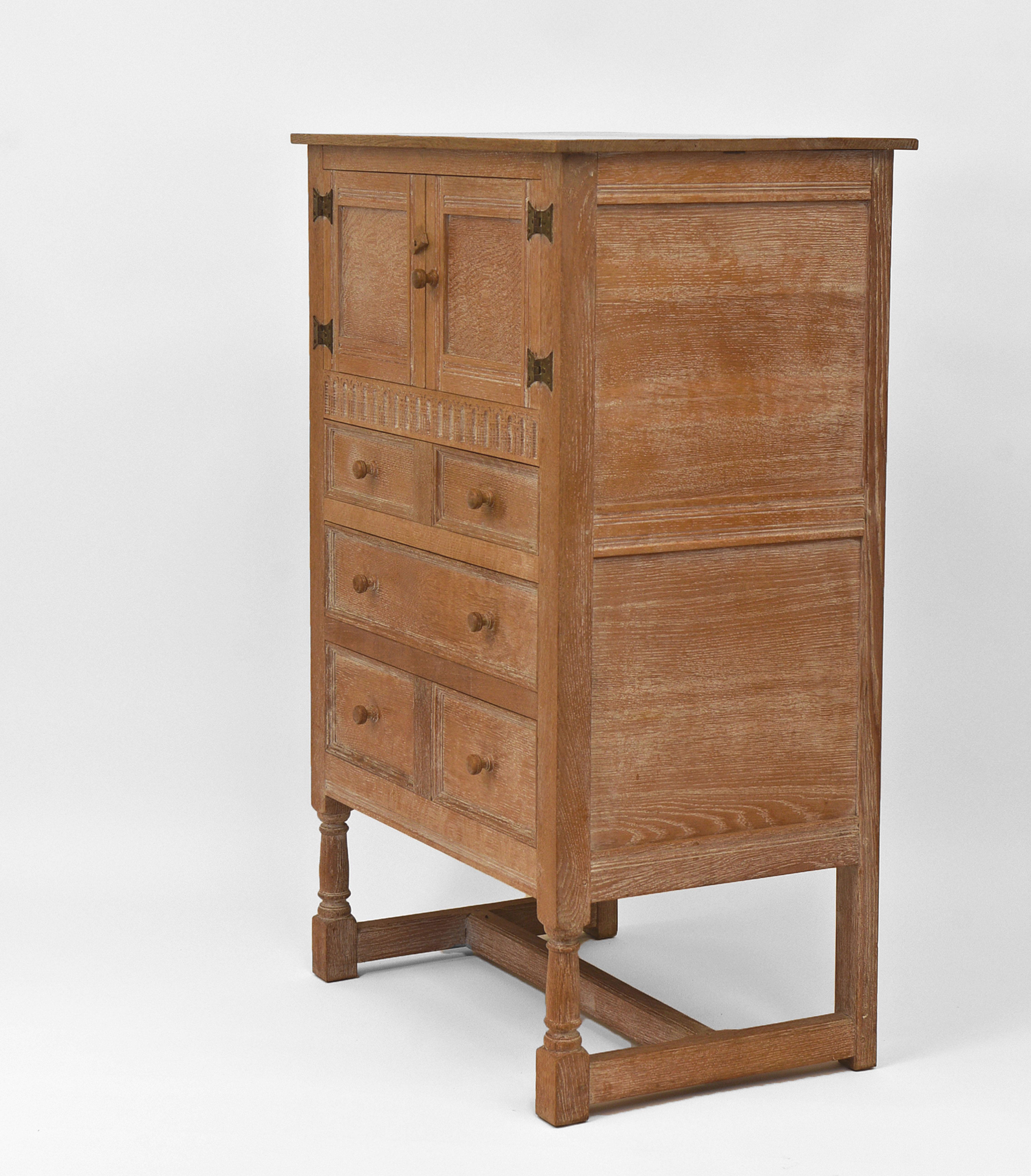 Mid-20th Century Heals Limed Oak Tallboy Cabinet Circa 1930s