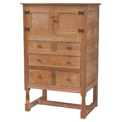 Vintage Heals Limed Oak Tallboy Cabinet Circa 1930s