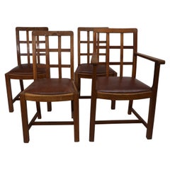 Heals of London, attri. Ein Satz von vier Arts and Crafts Lattice back Eiche Sesseln