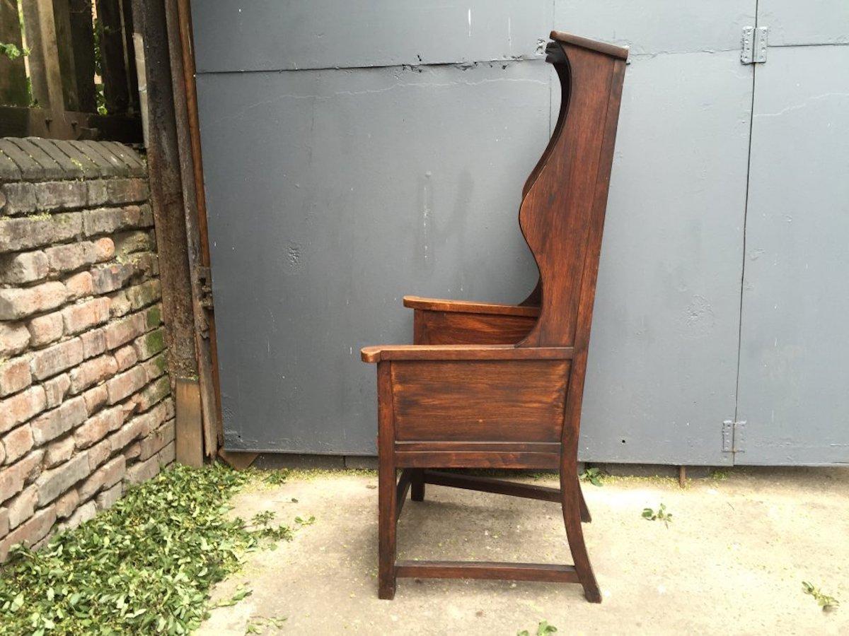English Heals of London Attri. a Tall Arts & Crafts Oak Wing Back or Porter's Armchair For Sale
