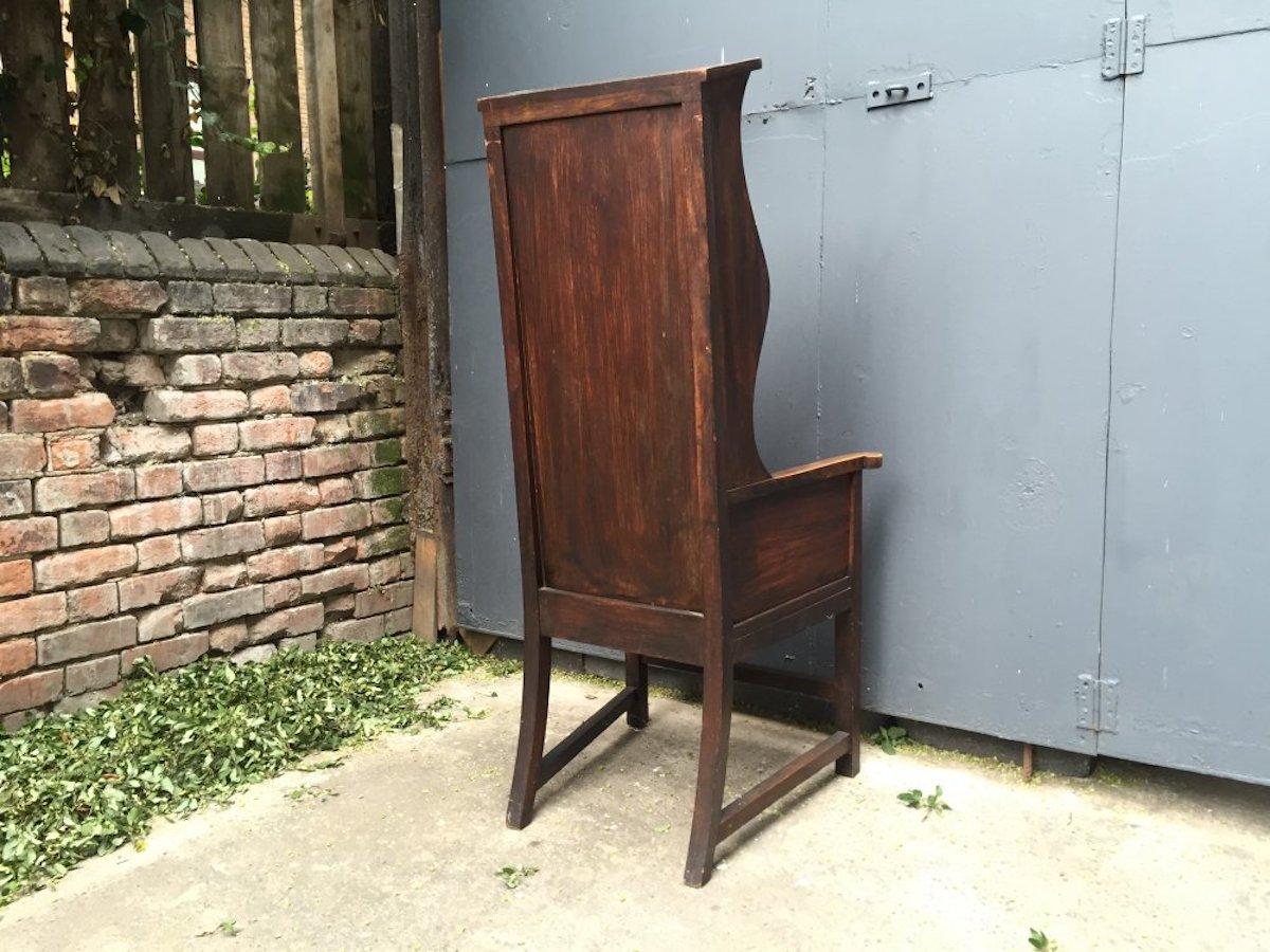 Hand-Crafted Heals of London Attri. a Tall Arts & Crafts Oak Wing Back or Porter's Armchair For Sale