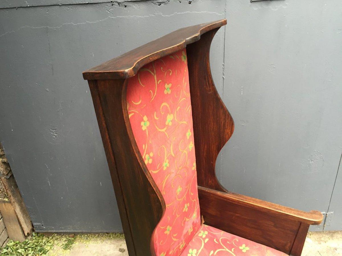 Heals of London Attri. a Tall Arts & Crafts Oak Wing Back or Porter's Armchair For Sale 1