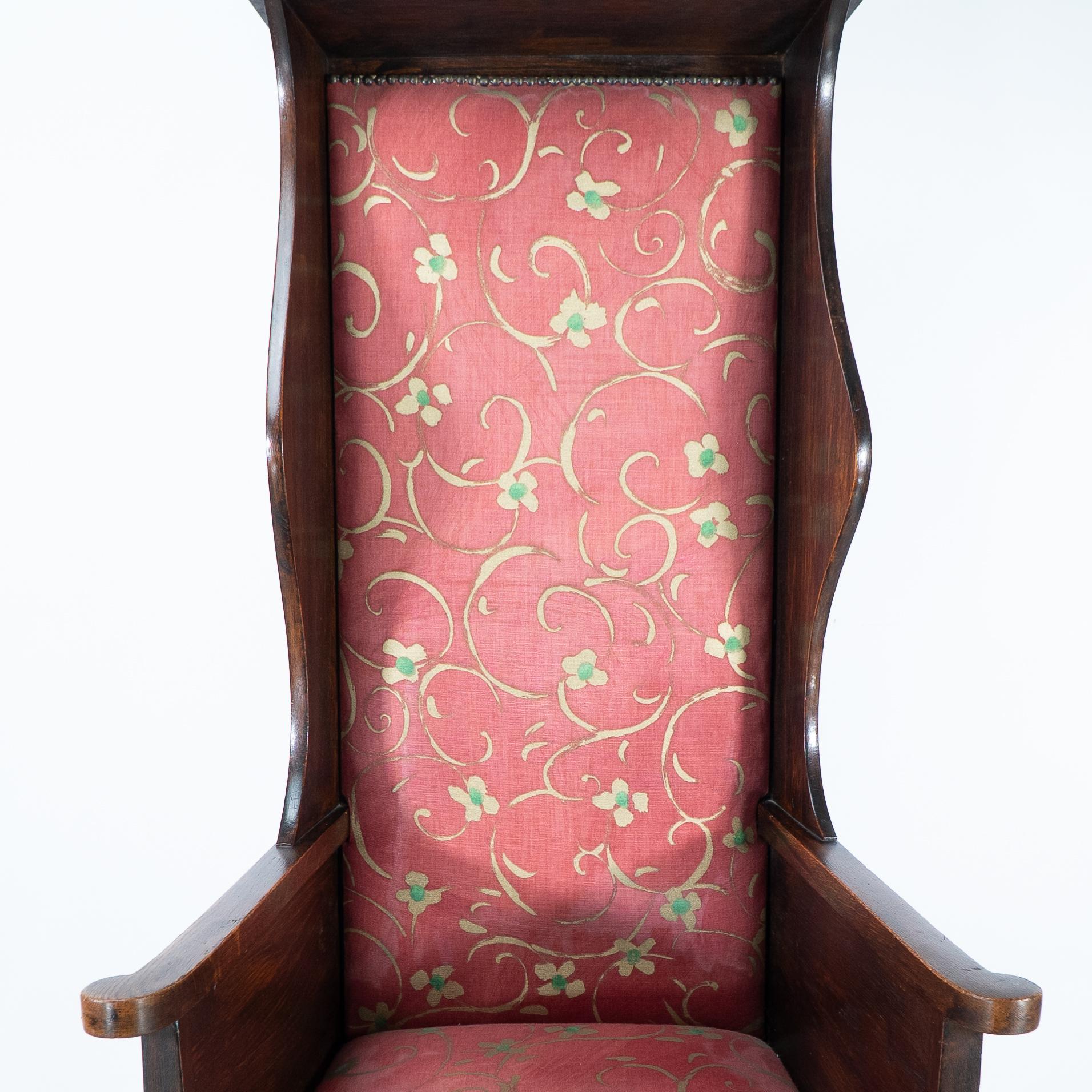 Quercia Heals of London Attri. a Tall Arts & Crafts Oak Wing Back or Porter's Armchair (poltrona da portiere) in vendita