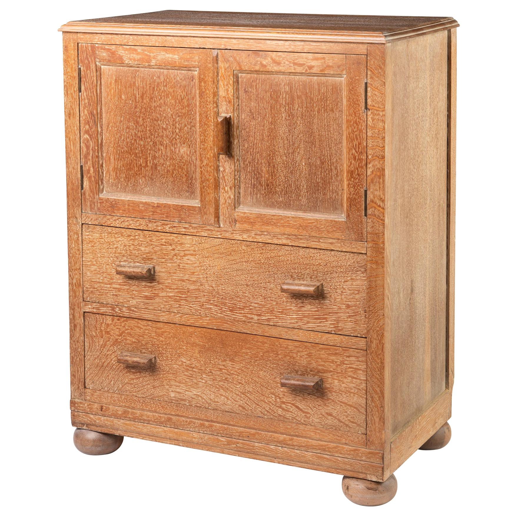 Heals of London Limed Oak Cabinet, England, circa 1920 For Sale