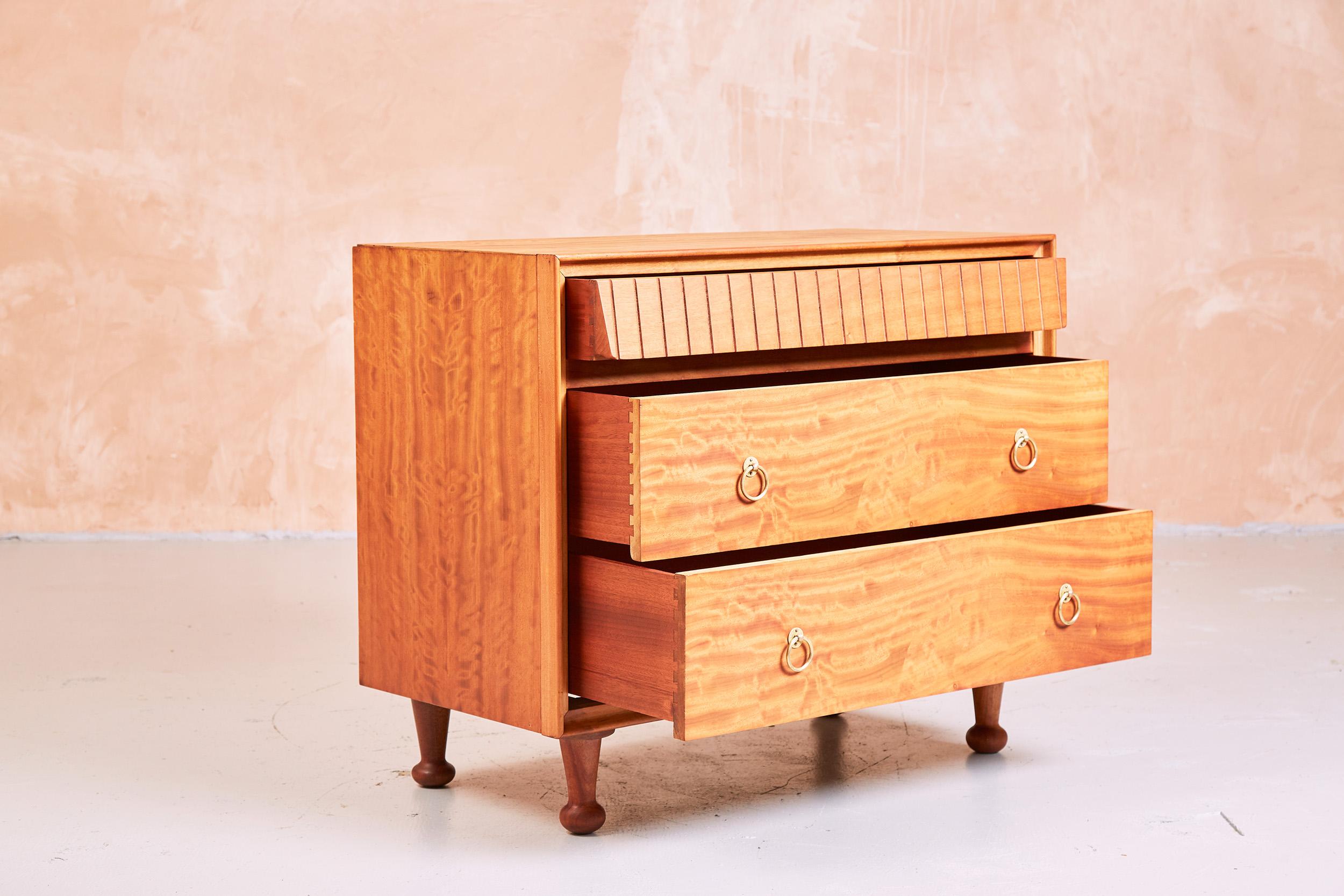 British Heals Satinwood Chest of Drawers by A.J. Milne, 1950s