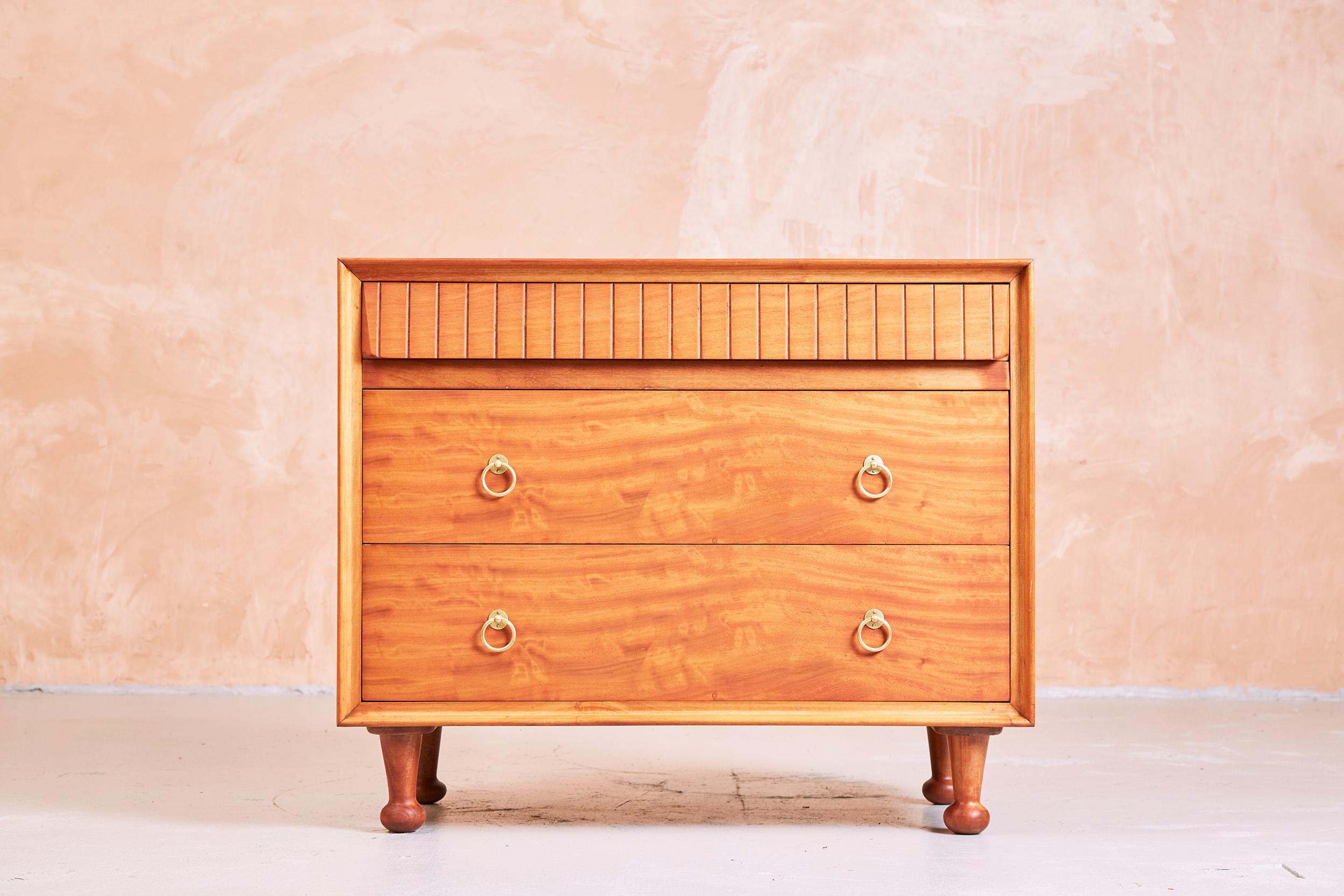 Heals Satinwood Chest of Drawers by A.J. Milne, 1950s In Distressed Condition In London, GB