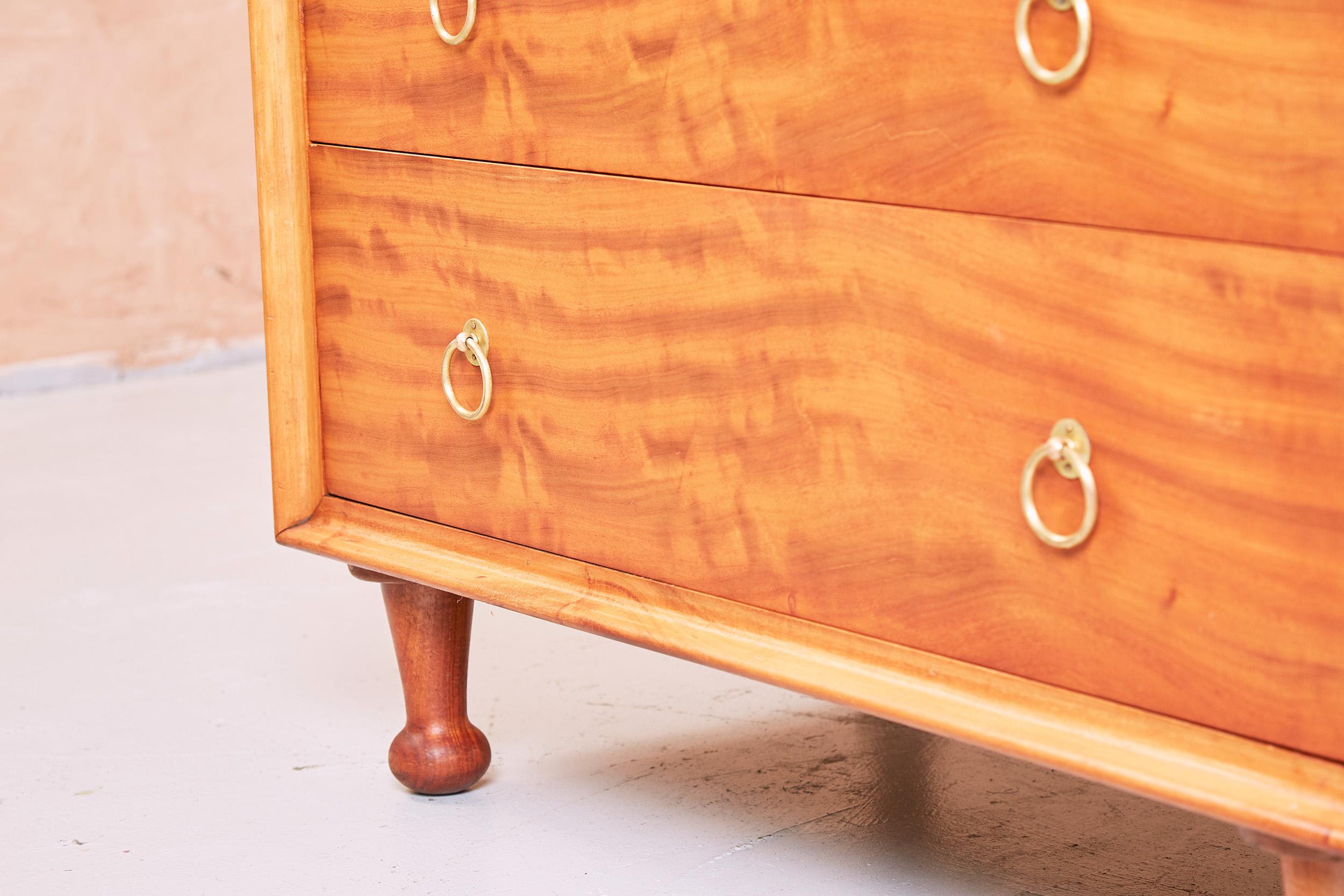 British Heals Satinwood Chest of Drawers by A.J. Milne, 1950s For Sale