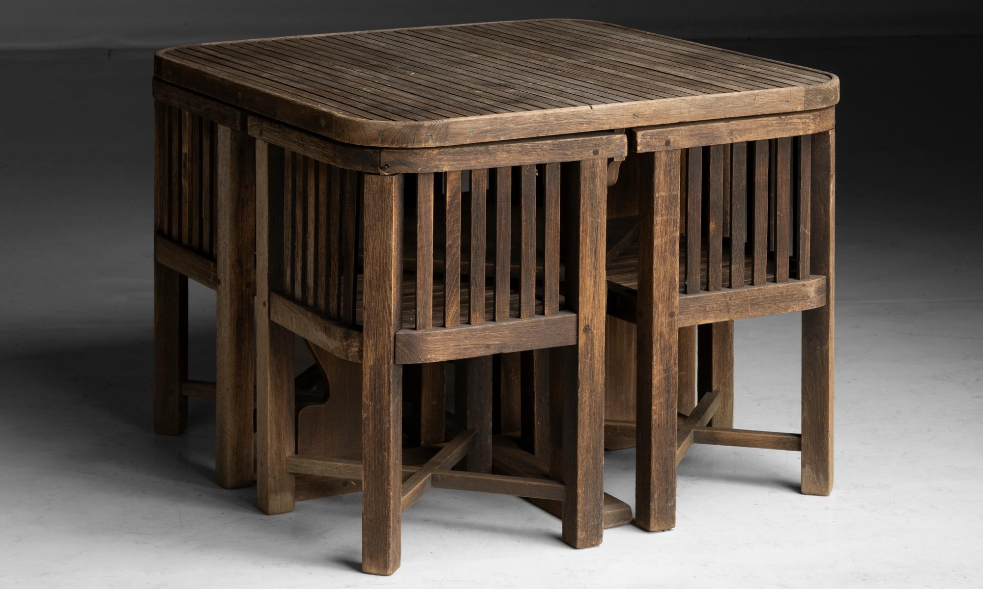 Heals Teak Garden Dining Table + Chairs, England circa 1920 6