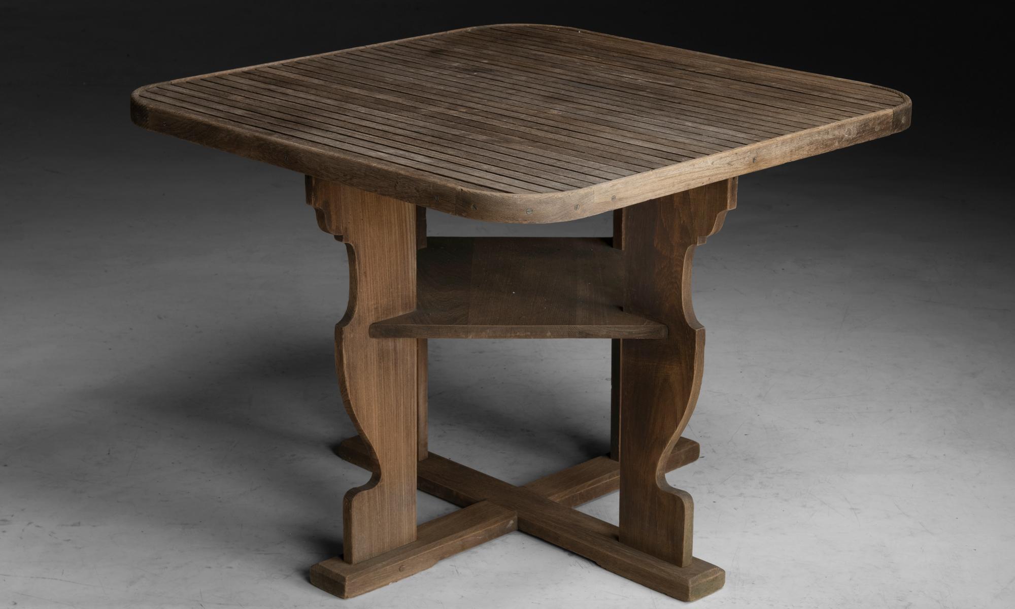Early 20th Century Heals Teak Garden Dining Table + Chairs, England circa 1920