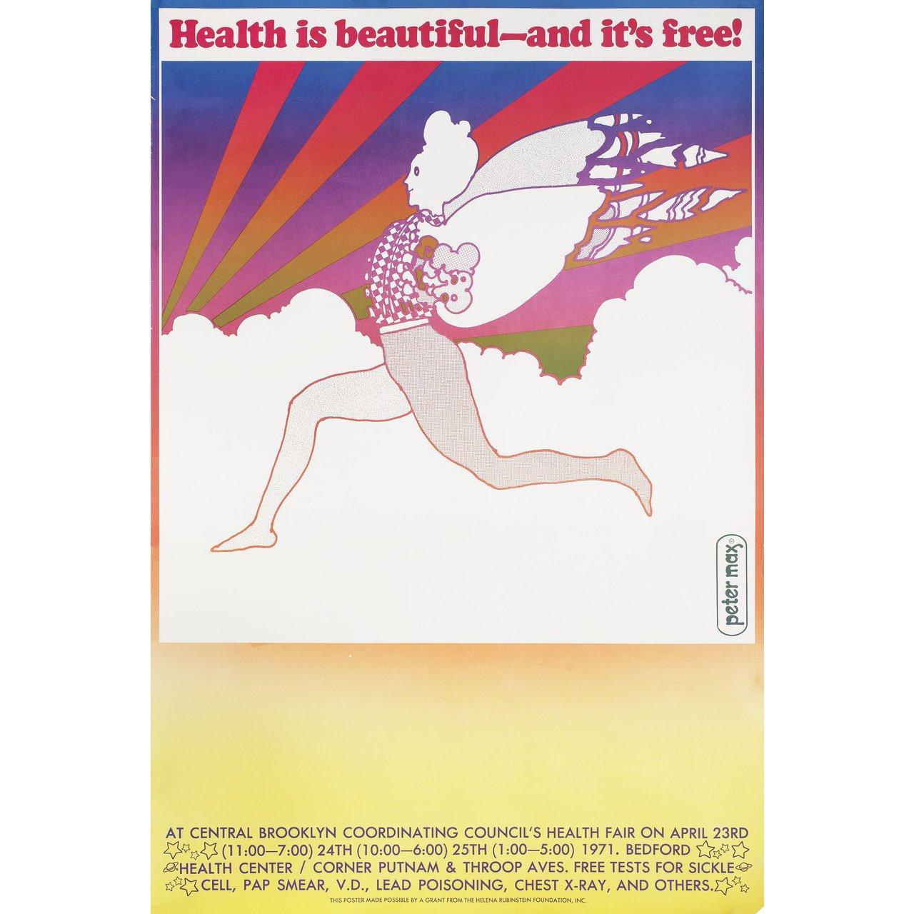 Original 1971 U.S. poster by Peter Max for Health Is Beautiful (1971). Very Good-Fine condition, rolled. Please note: the size is stated in inches and the actual size can vary by an inch or more.
