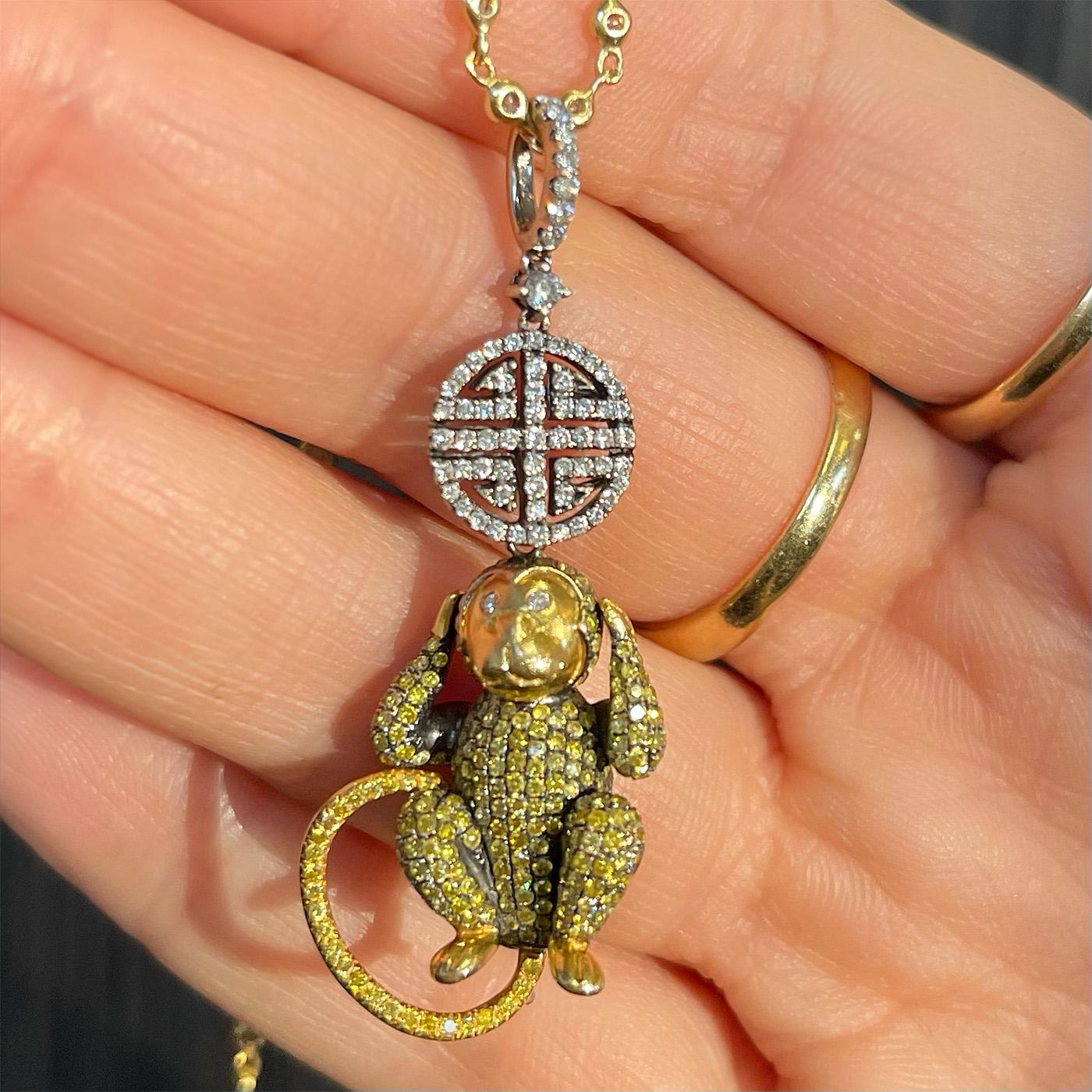 Modern 'Hear No Evil' Diamond Monkey Pendant Necklace by Lorraine Schwartz
