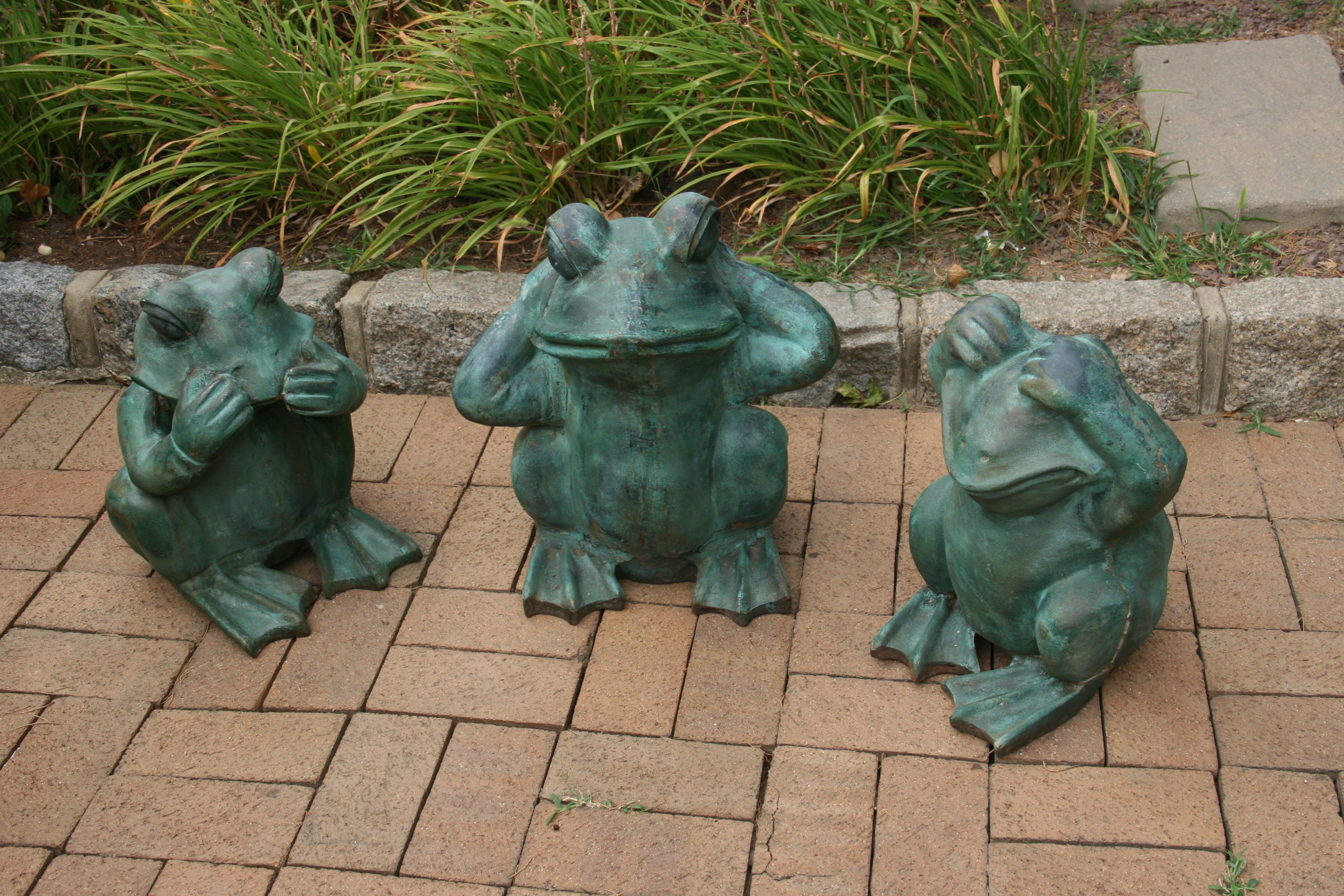 Hear, See, Speak No Evil Custom Made Set of Oversized Garden Frog Ornaments 2
