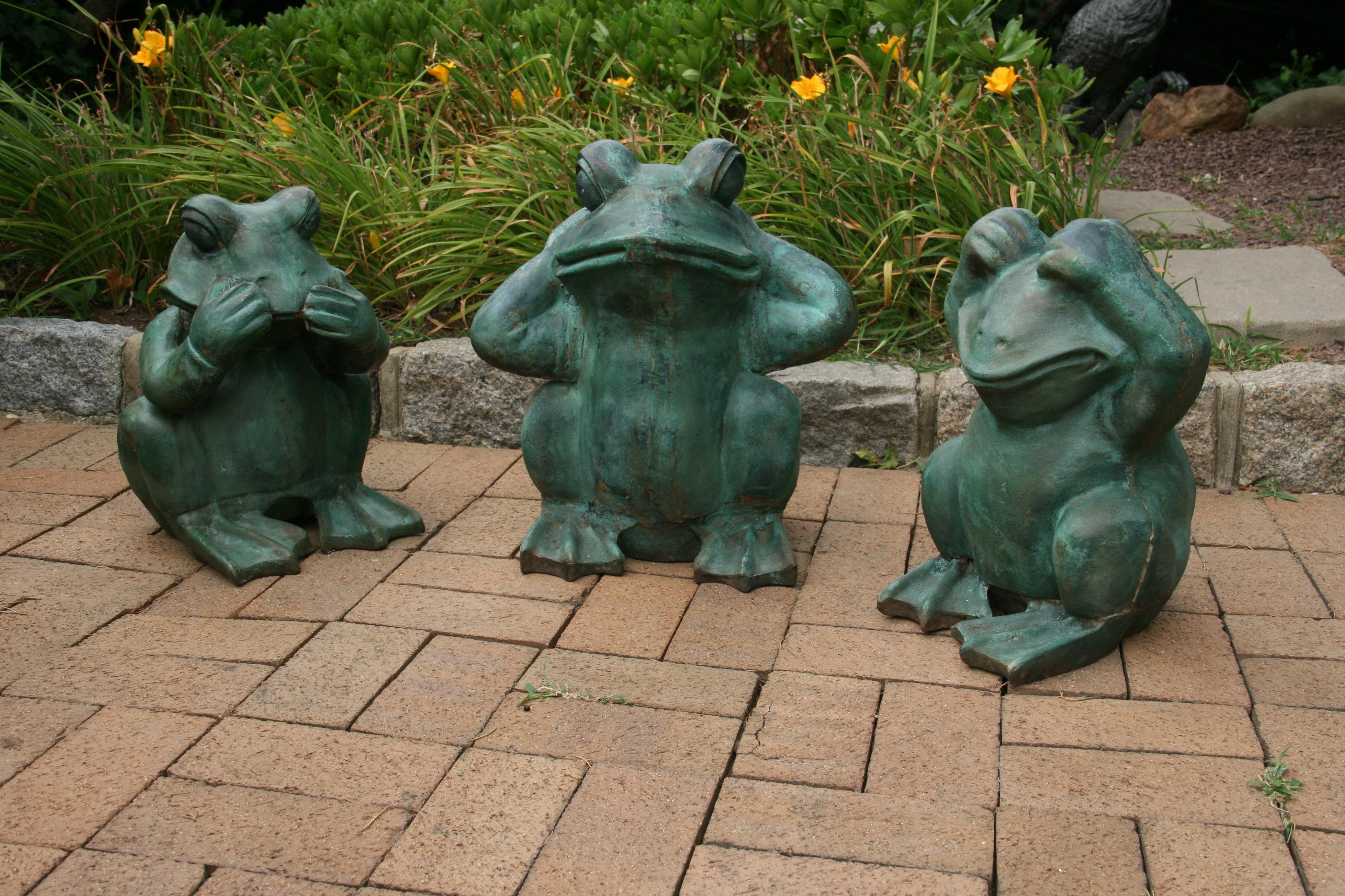 Iron Hear, See, Speak No Evil Custom Made Set of Oversized Garden Frog Ornaments