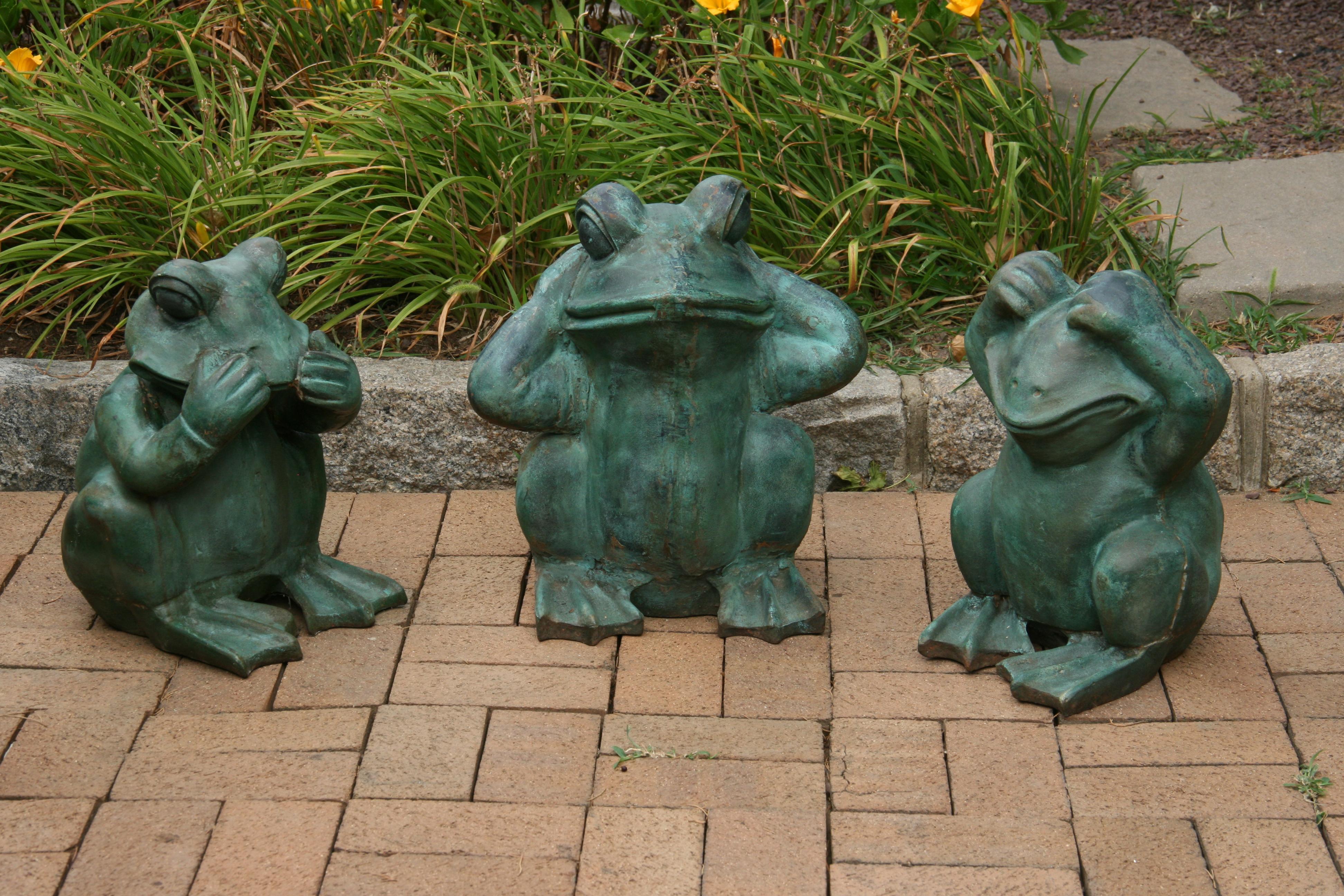 Hear, See, Speak No Evil Custom Made Set of Oversized Garden Frog Ornaments 1