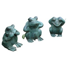 Retro Hear, See, Speak No Evil Custom Made Set of Oversized Garden Frog Ornaments