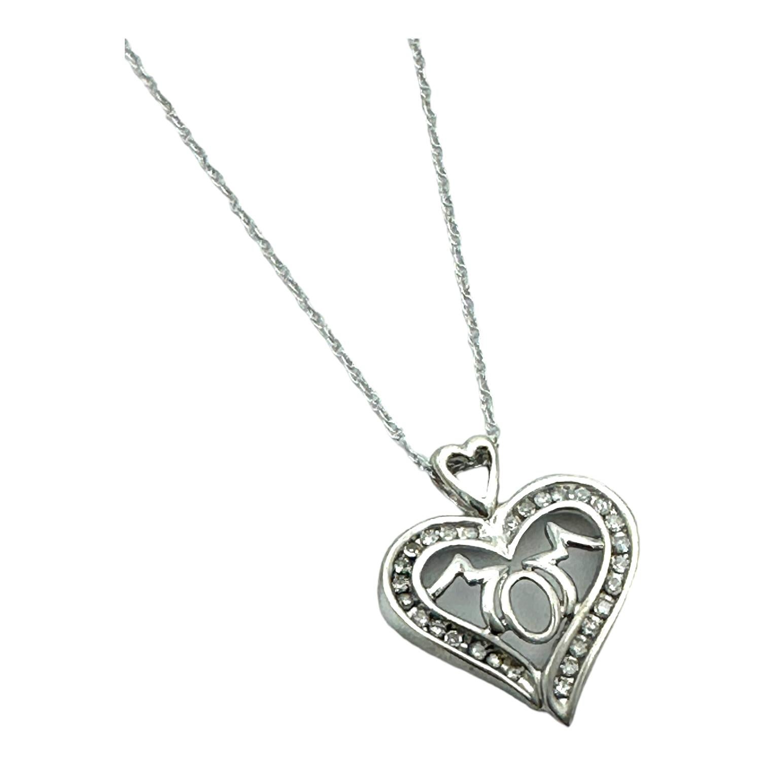 Contemporary Heart .15 Carat MOM Diamond White Gold Pendant For Sale