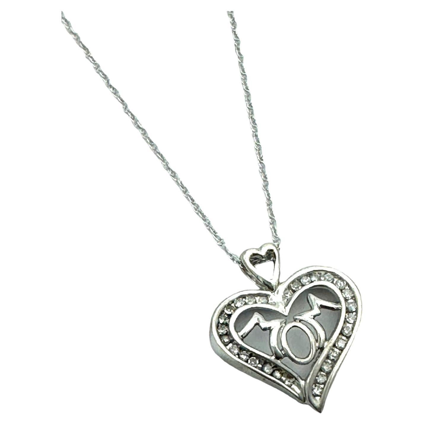 Heart .15 Carat MOM Diamond White Gold Pendant