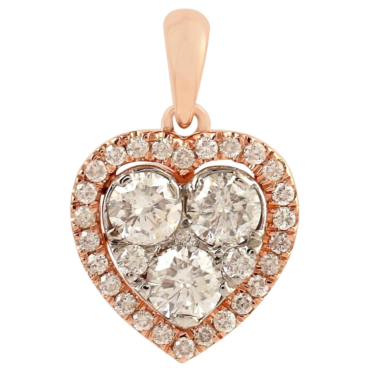 Heart 18 Karat Gold Diamond Pendant Necklace For Sale