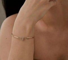 Heart Aand Key 14k Solid Gold Flexible Bracelet with Genuine Diamond