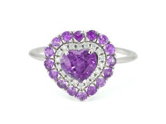 Heart amethyst and diamonds double halo 14k gold ring