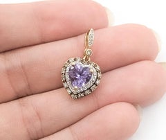 Heart Amethyst & Diamond Pendant in 14k Yellow Gold