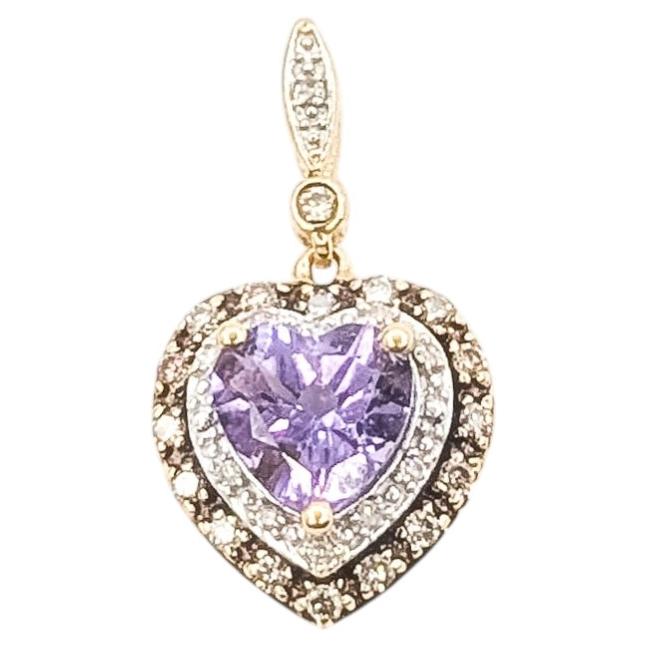Colgante Corazón Amatista y Diamante en Oro Amarillo de 14k