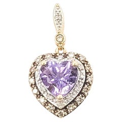 Heart Amethyst & Diamond Pendant in 14k Yellow Gold