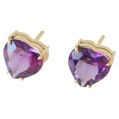 Boucles d'oreilles Améthyste en forme de coeur - Or jaune massif 18K