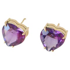 Heart Amethyst Earrings - 18K Solid Yellow Gold