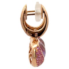 Heart Amethyst Pink Sapphire Drop Earrings 4.57 CTTW 18 Karat Rose Gold 6 Grams