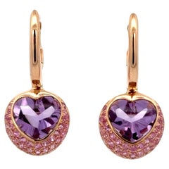 Boucles d'oreilles pendantes Améthyste rose saphir 4.57 CTTW Or rose 18 carats 6 Grammes