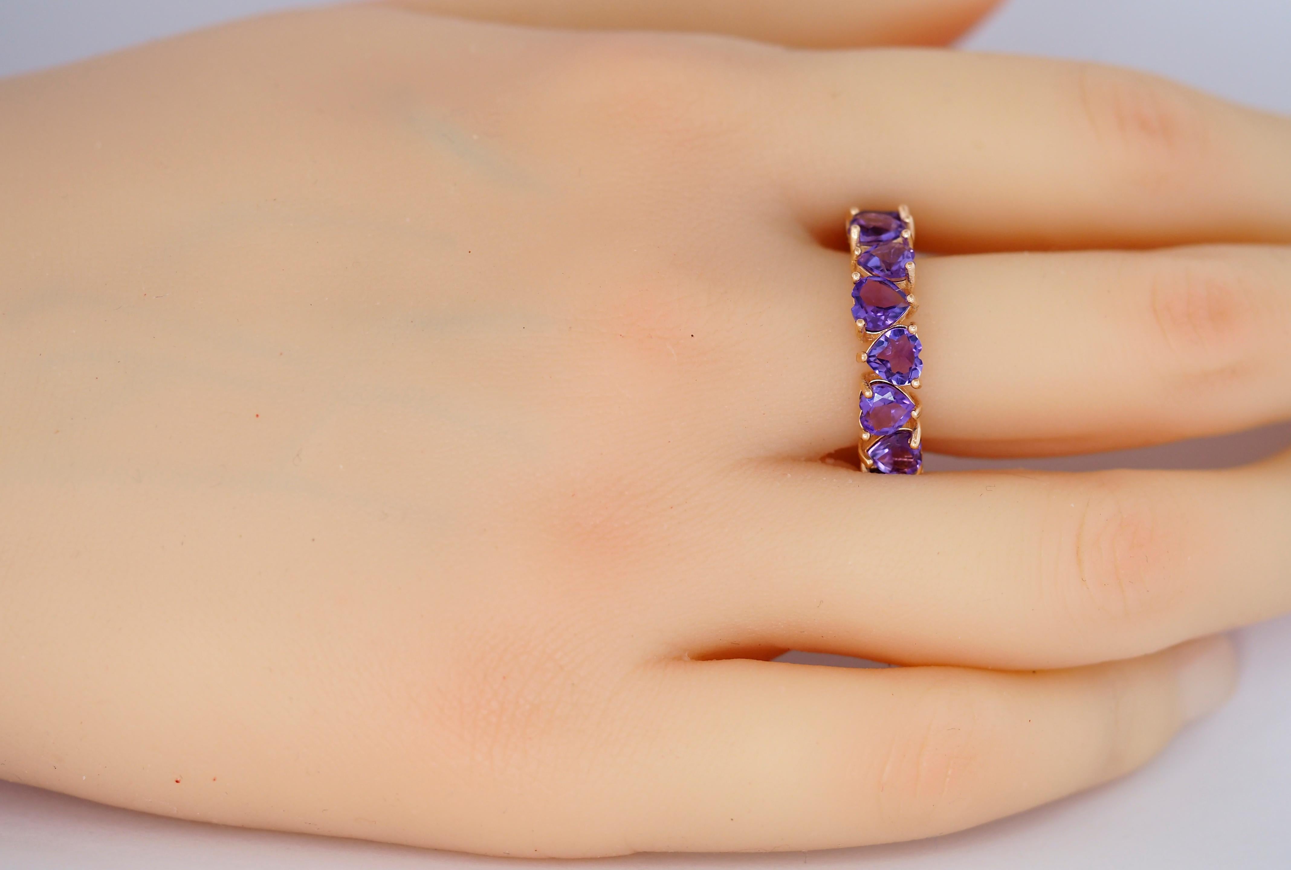 For Sale:  Heart Amethysts 14k Gold Eternity Ring 12